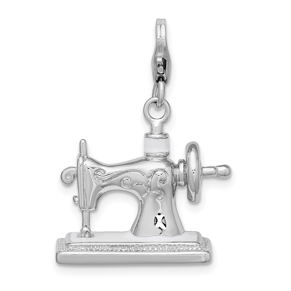 925 Sterling Silver 3-D Enameled Sewing Machine Bracelet Charm Lobster Clasp
